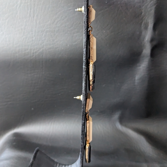 Kenneth Jay Lane KJL Art Deco Retro Cream Black Rhinestone Chandelier Earrings - Picture 6 of 11